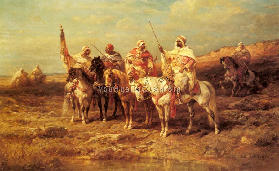 Arab Horseman By A watering Hole - 阿道夫·施赖尔